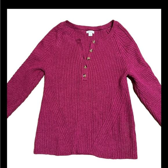 Sundance Birdie Ribbed Henley Sweater Large Berry Pink Soft Silk Winter Casual - Picture 5 of 7